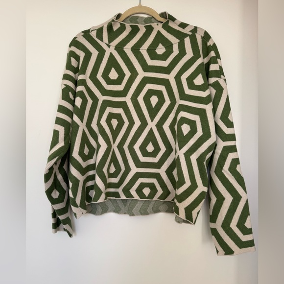 Maeve Olive and Cream Geometric Turtleneck Sweater - Picture 2 of 7